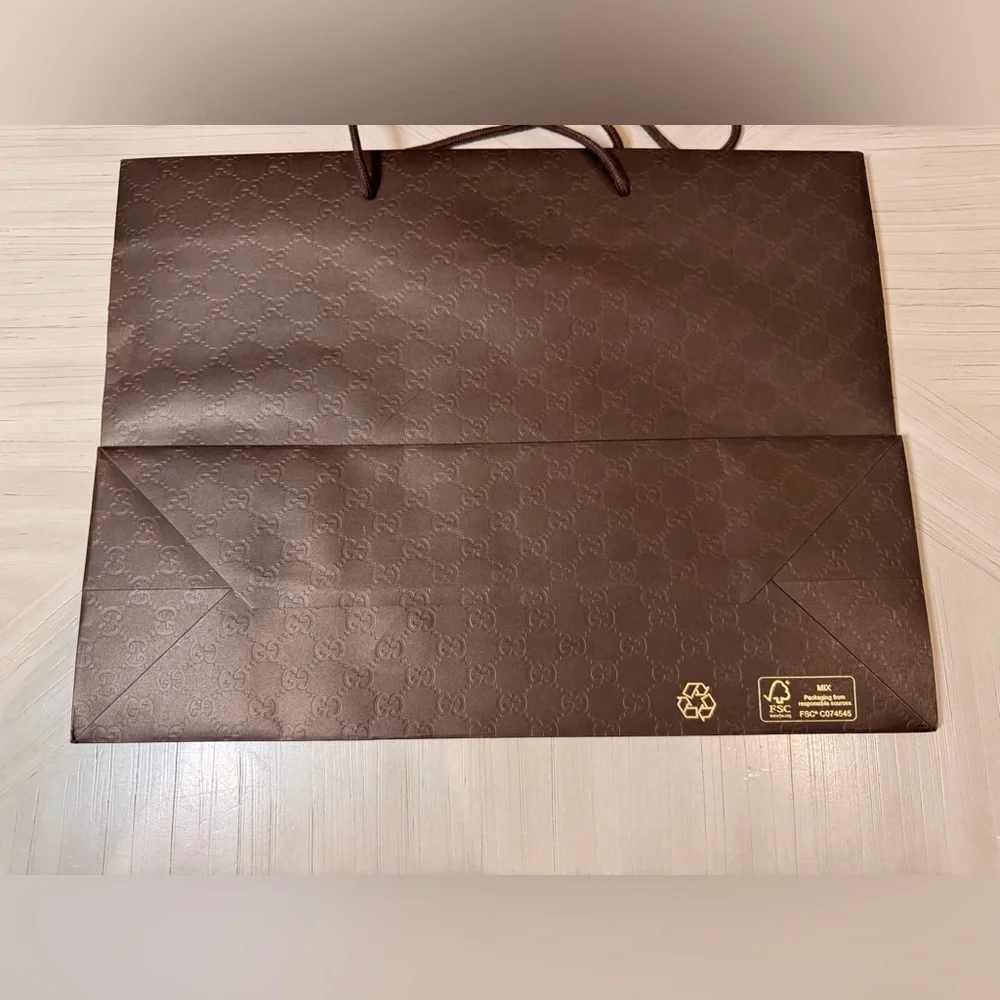 Authentic Gucci Large Brown Shopping Bags Set of 2 Gift Bags 14” x 19” Mint